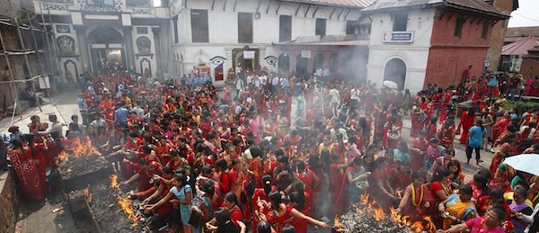 Women celebrating Teej festival at Pashupatinath Temple
